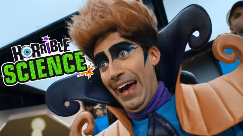 Horrible science logo Horrible science character looking shocked 