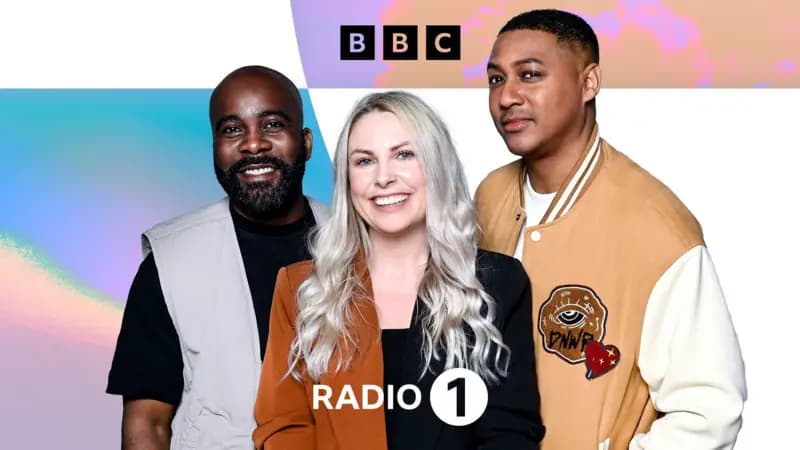 Live Lounge promotional image, Melvin, Charlie and Rickie on Radio 1 branding.
