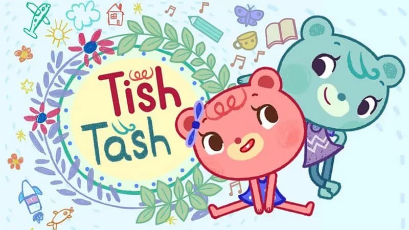 Pink young bear called Tish and blue bear called Tash. 